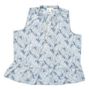 Michael Kors Women's Blue Paisley Sleeveless Blouse XL Sleeveless